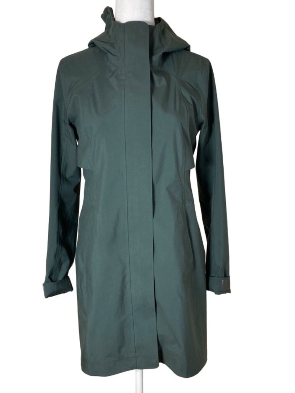 Lululemon Hooded Rain Jacket Size 2 • Green Waterproof Long Trench Coat